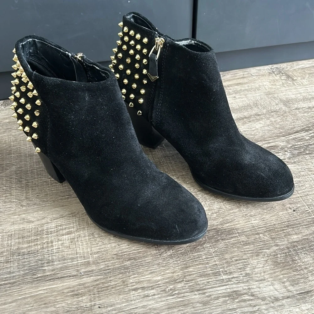 Zara Black Suede Ankle Boots with Gold Studs - Picture 2 of 5